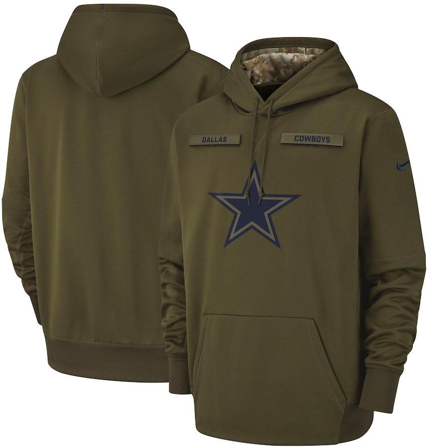 Men's Dallas Cowboys Olive Salute to Service Sideline Therma Performance Pullover NFL Hoodie